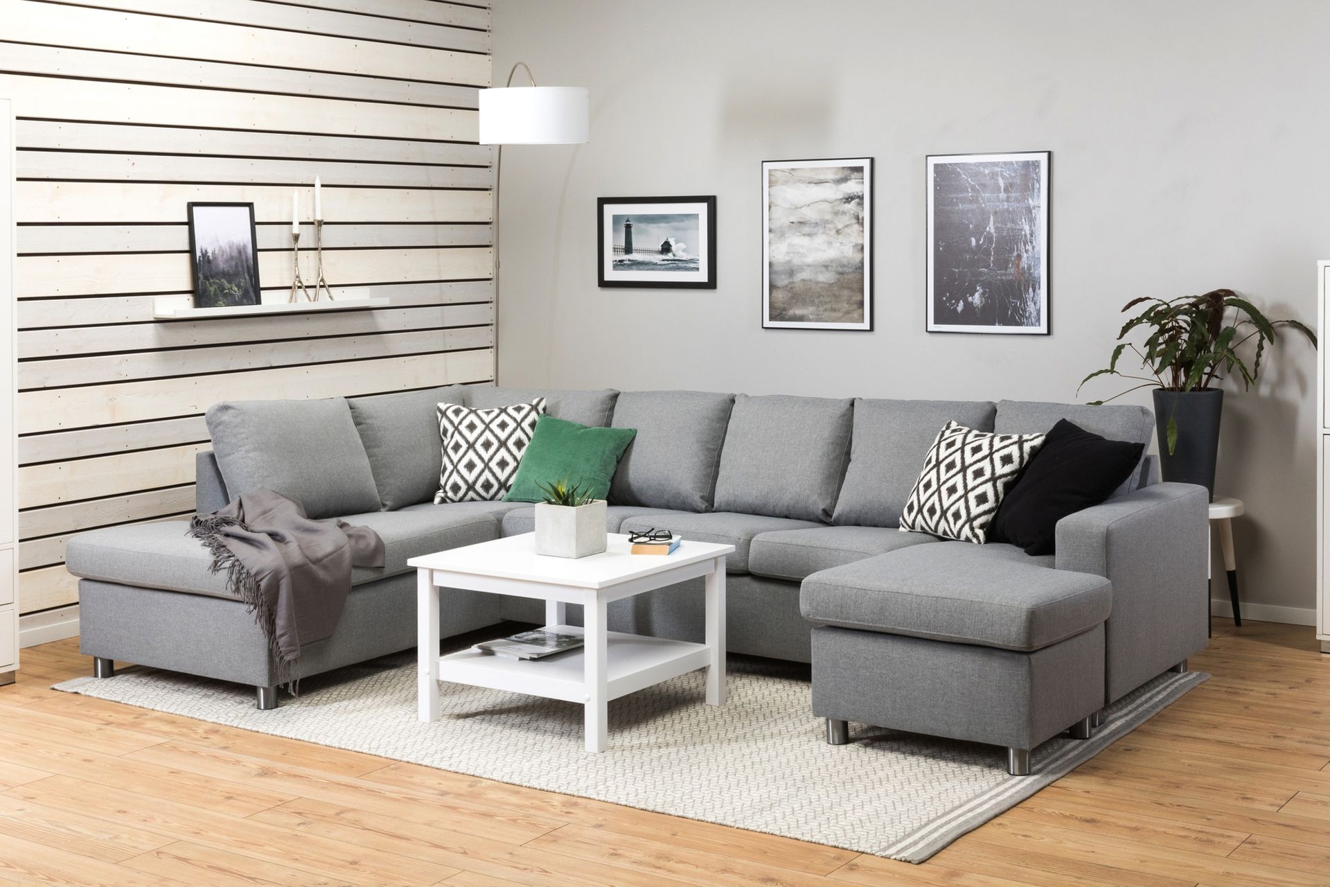 Crazy 5-seters Venstrevendt U-formet Sofa med Divan og Sjeselong i Stoff - Grå - Møbler - Sofaer - U-sofa