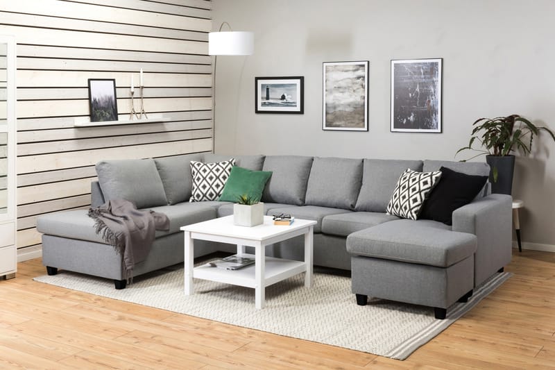Crazy 5-seters Venstrevendt U-formet Sofa med Divan og Sjeselong i Stoff - Grå - Møbler - Sofaer - U-sofa
