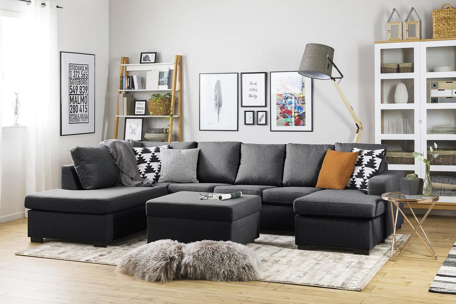 Crazy 5-seters Venstrevendt U-formet Sofa med Divan og Sjeselong i Stoff - Mørk grå - Møbler - Sofaer - U-sofa