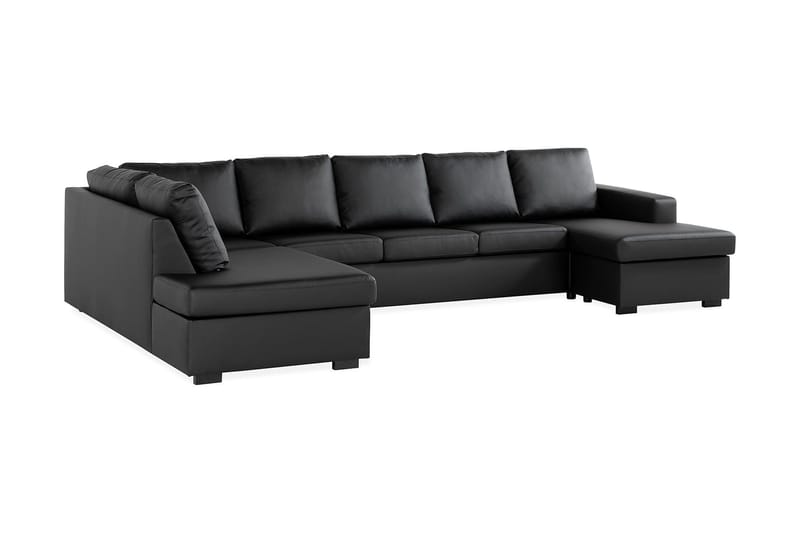 Crazy 5-seters Venstrevendt U-formet X-Large Sofa med Divan og Sjeselong i Kunstlær - Svart - Møbler - Sofaer - Skinnsofaer