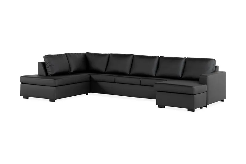 Crazy 5-seters Venstrevendt U-formet X-Large Sofa med Divan og Sjeselong i Kunstlær - Svart - Møbler - Sofaer - Skinnsofaer