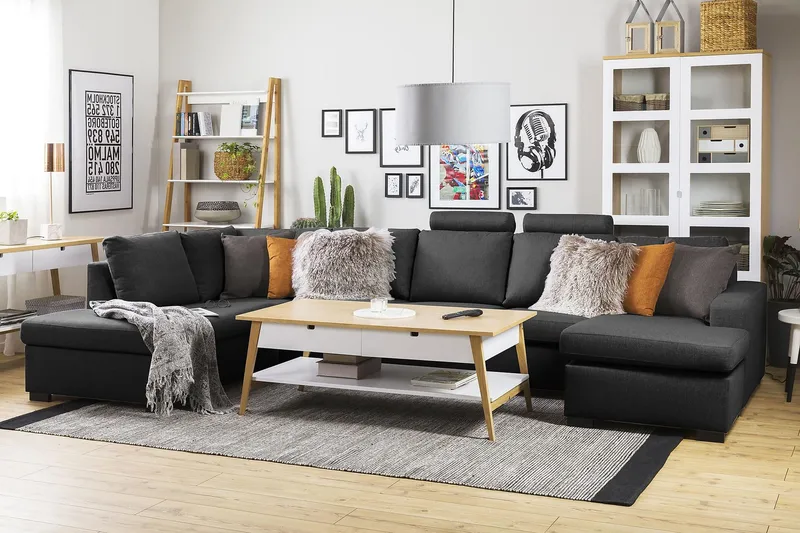 Crazy 5-seters Venstrevendt U-formet X-Large Sofa med Divan og Sjeselong i Stoff - Antrasitt - Møbler - Sofaer - U-sofa