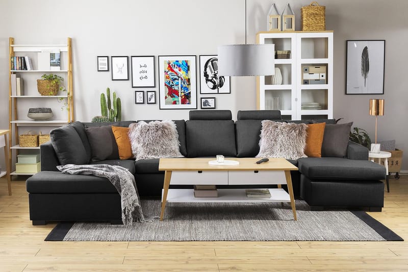 Crazy 5-seters Venstrevendt U-formet X-Large Sofa med Divan og Sjeselong i Stoff - Antrasitt - Møbler - Sofaer - U-sofa