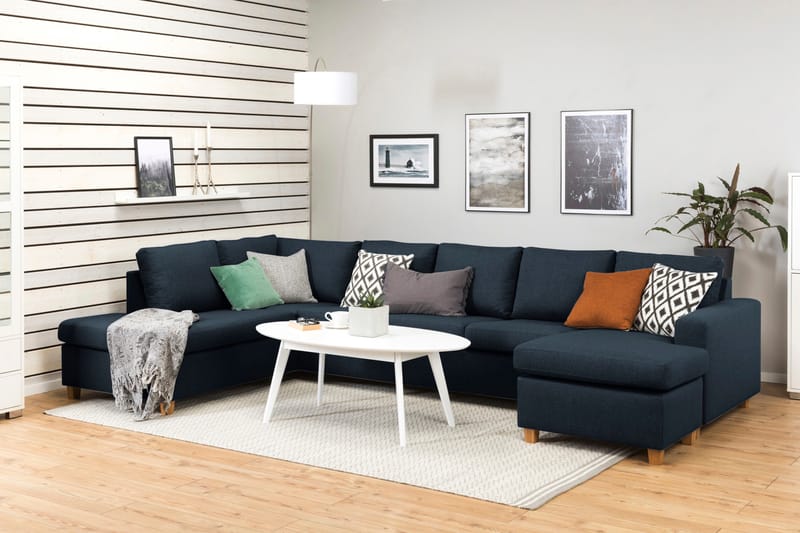 Crazy 5-seters Venstrevendt U-formet X-Large Sofa med Divan og Sjeselong i Stoff - Blå - Møbler - Sofaer - U-sofa