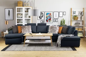 Crazy 5-seters Venstrevendt U-formet X-Large Sofa med Divan og Sjeselong i Stoff - Blå - Møbler - Sofaer - U-sofa