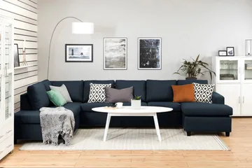 Crazy 5-seters Venstrevendt U-formet X-Large Sofa med Divan og Sjeselong i Stoff - Blå - Møbler - Sofaer - U-sofa