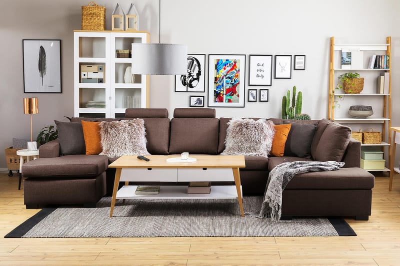 Crazy 5-seters Venstrevendt U-formet X-Large Sofa med Divan og Sjeselong i Stoff - Brun - Møbler - Sofaer - U-sofa