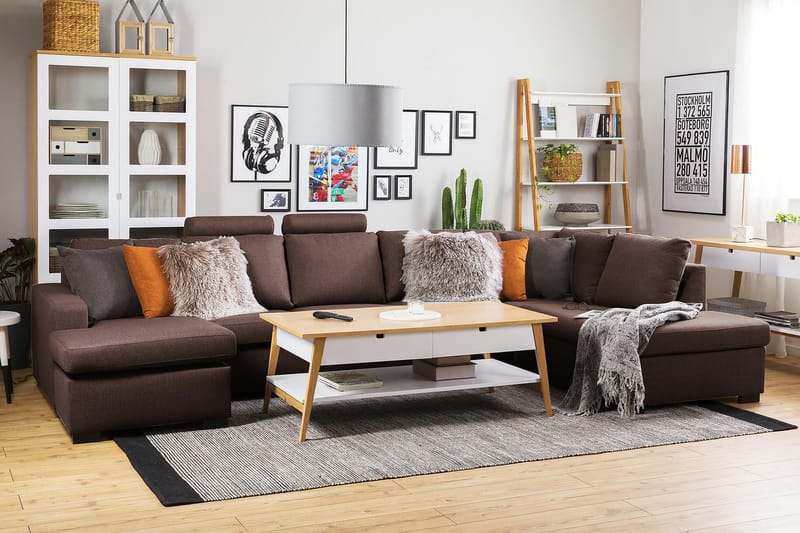 Crazy 5-seters Venstrevendt U-formet X-Large Sofa med Divan og Sjeselong i Stoff - Brun - Møbler - Sofaer - U-sofa
