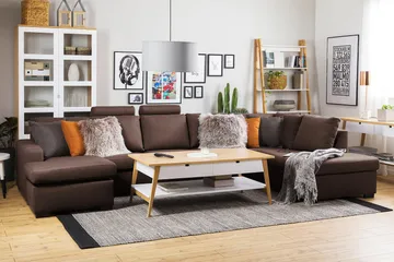 Crazy 5-seters Venstrevendt U-formet X-Large Sofa med Divan og Sjeselong i Stoff - Brun - Møbler - Sofaer - U-sofa