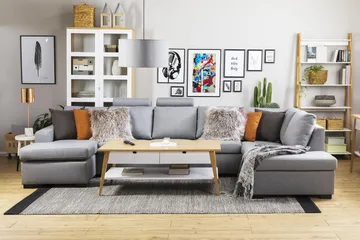 Crazy 5-seters Venstrevendt U-formet X-Large Sofa med Divan og Sjeselong i Stoff - Grå - Møbler - Sofaer - U-sofa