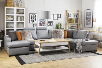 Crazy 5-seters Venstrevendt U-formet X-Large Sofa med Divan og Sjeselong i Stoff - Grå - Møbler - Sofaer - U-sofa