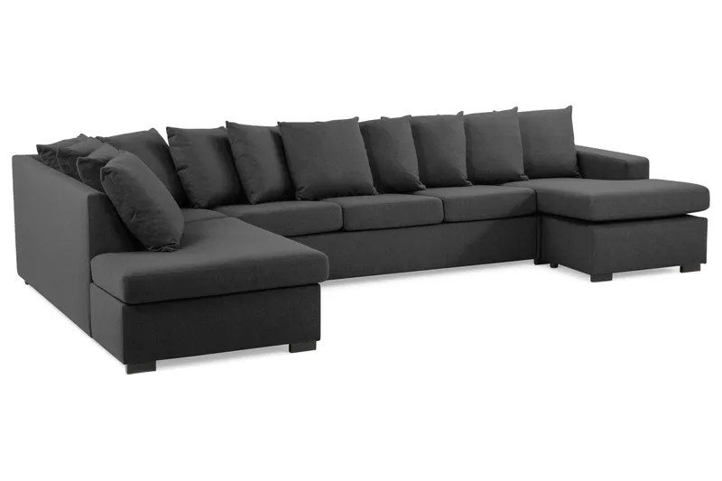Crazy 5-seters Venstrevendt U-formet X-Large Sofa med Divan og Sjeselong i Stoff inkl. Pynteputer - Mørk grå - Møbler - Sofaer - U-sofa