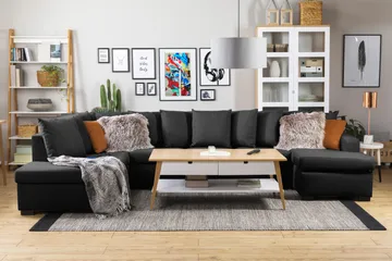 Crazy 5-seters Venstrevendt U-formet X-Large Sofa med Divan og Sjeselong i Stoff inkl. Pynteputer - Mørk grå - Møbler - Sofaer - U-sofa