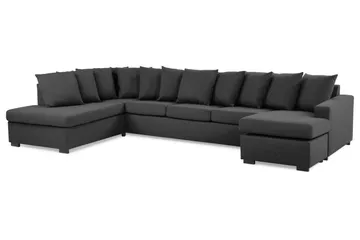 Crazy 5-seters Venstrevendt U-formet X-Large Sofa med Divan og Sjeselong i Stoff inkl. Pynteputer - Mørk grå - Møbler - Sofaer - U-sofa
