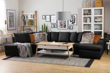 Crazy 5-seters Venstrevendt U-formet X-Large Sofa med Divan og Sjeselong i Stoff inkl. Pynteputer - Mørk grå - Møbler - Sofaer - U-sofa