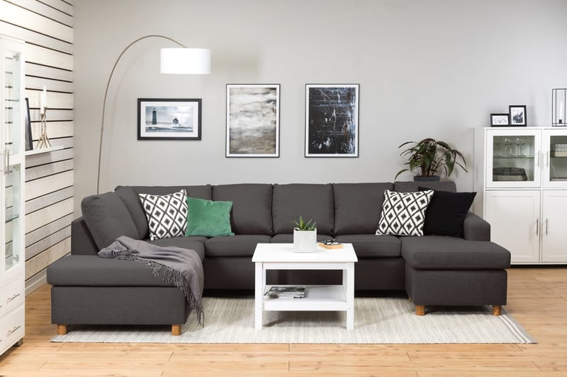 Crazy 5-seters Venstrevendt U-formet X-Large Sofa med Divan og Sjeselong i Stoff - Mørk grå - Møbler - Sofaer - U-sofa