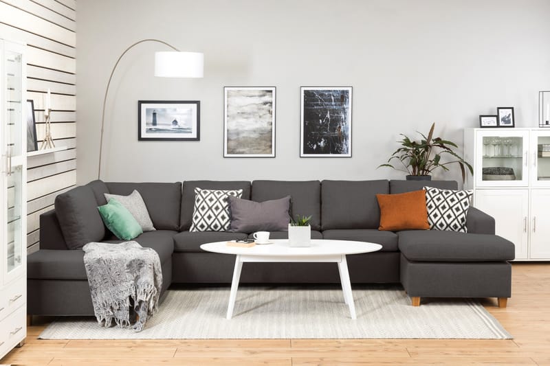 Crazy 5-seters Venstrevendt U-formet X-Large Sofa med Divan og Sjeselong i Stoff - Mørk grå - Møbler - Sofaer - U-sofa