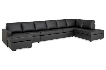 Crazy 6-seters Høyrevendt U-formet XX-Large Sofa med Divan og Sjeselong i Kunstlær - Svart - Møbler - Sofaer - Skinnsofaer