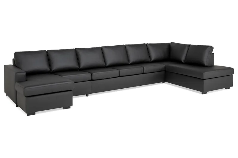 Crazy 6-seters Høyrevendt U-formet XX-Large Sofa med Divan og Sjeselong i Kunstlær - Svart - Møbler - Sofaer - Skinnsofaer