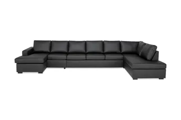 Crazy 6-seters Høyrevendt U-formet XX-Large Sofa med Divan og Sjeselong i Kunstlær - Svart - Møbler - Sofaer - Skinnsofaer