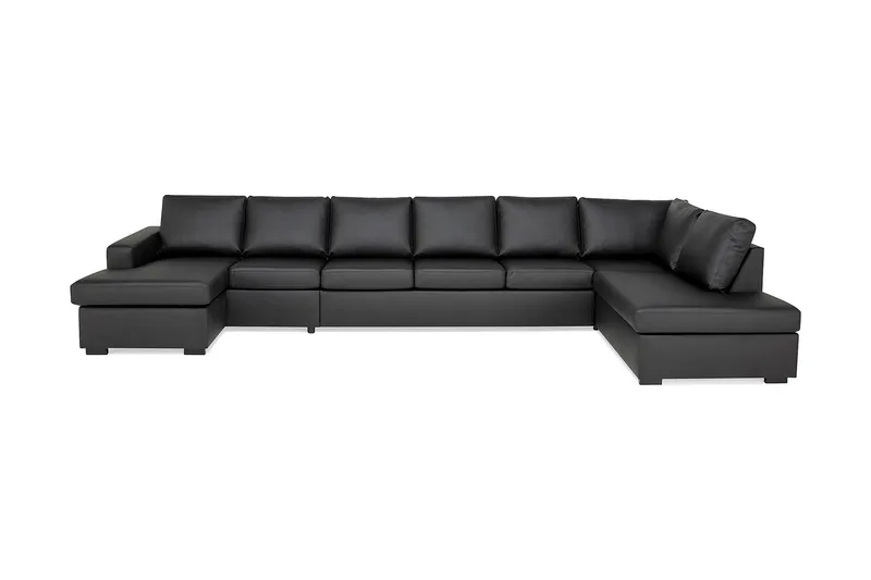 Crazy 6-seters Høyrevendt U-formet XX-Large Sofa med Divan og Sjeselong i Kunstlær - Svart - Møbler - Sofaer - Skinnsofaer