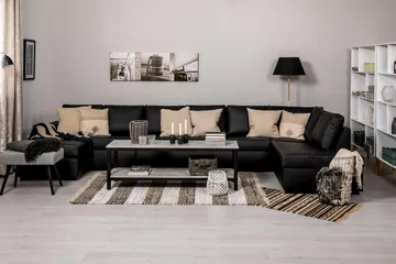 Crazy 6-seters Høyrevendt U-formet XX-Large Sofa med Divan og Sjeselong i Kunstlær - Svart - Møbler - Sofaer - Skinnsofaer