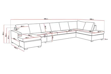 Crazy 6-seters Høyrevendt U-formet XX-Large Sofa med Divan og Sjeselong i Kunstlær - Svart - Møbler - Sofaer - Skinnsofaer