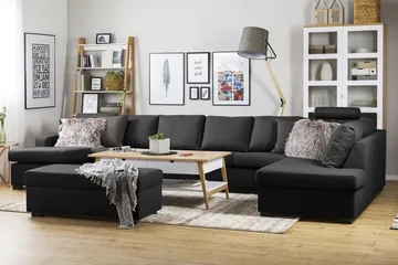 Crazy 6-seters Høyrevendt U-formet XX-Large Sofa med Divan og Sjeselong i Stoff - Antrasitt - Møbler - Sofaer - U-sofa