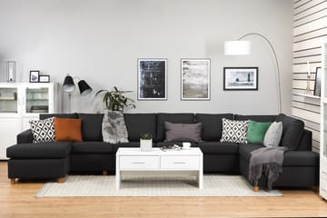 Crazy 6-seters Høyrevendt U-formet XX-Large Sofa med Divan og Sjeselong i Stoff - Antrasitt - Møbler - Sofaer - U-sofa