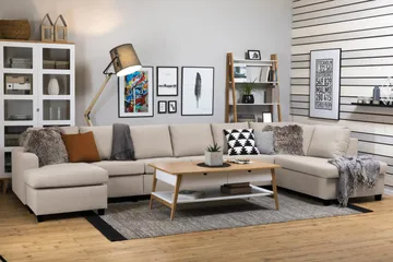 Crazy 6-seters Høyrevendt U-formet XX-Large Sofa med Divan og Sjeselong i Stoff - Beige - Møbler - Sofaer - U-sofa