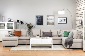 Crazy 6-seters Høyrevendt U-formet XX-Large Sofa med Divan og Sjeselong i Stoff - Beige - Møbler - Sofaer - U-sofa