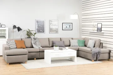 Crazy 6-seters Høyrevendt U-formet XX-Large Sofa med Divan og Sjeselong i Stoff - Beige - Møbler - Sofaer - U-sofa