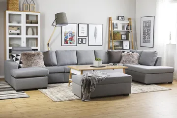 Crazy 6-seters Høyrevendt U-formet XX-Large Sofa med Divan og Sjeselong i Stoff - Grå - Møbler - Sofaer - U-sofa