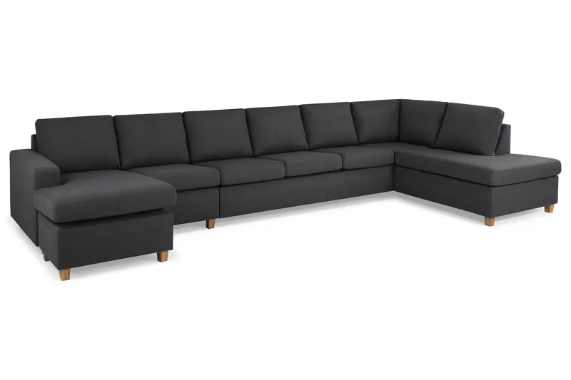 Crazy 6-seters Høyrevendt U-formet XX-Large Sofa med Divan og Sjeselong i Stoff - Mørk grå - Møbler - Sofaer - U-sofa