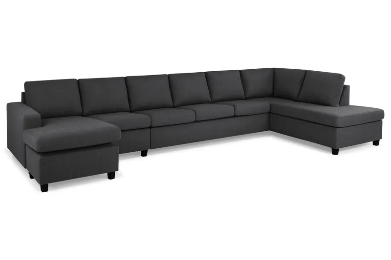 Crazy 6-seters Høyrevendt U-formet XX-Large Sofa med Divan og Sjeselong i Stoff - Mørk grå - Møbler - Sofaer - U-sofa
