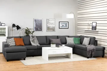 Crazy 6-seters Høyrevendt U-formet XX-Large Sofa med Divan og Sjeselong i Stoff - Mørk grå - Møbler - Sofaer - U-sofa