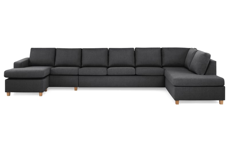 Crazy 6-seters Høyrevendt U-formet XX-Large Sofa med Divan og Sjeselong i Stoff, Mørk grå
