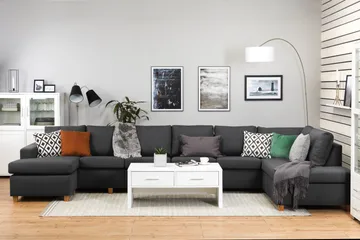 Crazy 6-seters Høyrevendt U-formet XX-Large Sofa med Divan og Sjeselong i Stoff - Mørk grå - Møbler - Sofaer - U-sofa