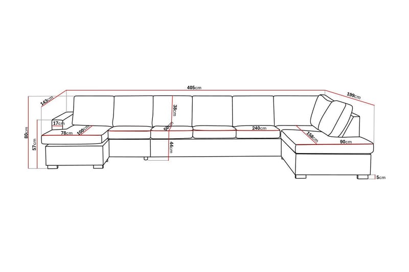 Crazy 6-seters Høyrevendt U-formet XX-Large Sofa med Divan og Sjeselong i Stoff - Mørk grå - Møbler - Sofaer - U-sofa