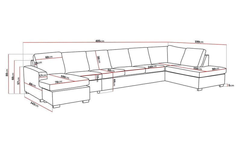 Crazy 6-seters Høyrevendt U-formet XX-Large Sofa med Divan og Sjeselong i Stoff - Mørk grå - Møbler - Sofaer - U-sofa