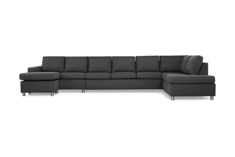 Crazy 6-seters Høyrevendt U-formet XX-Large Sofa med Divan og Sjeselong i Stoff, Mørk grå