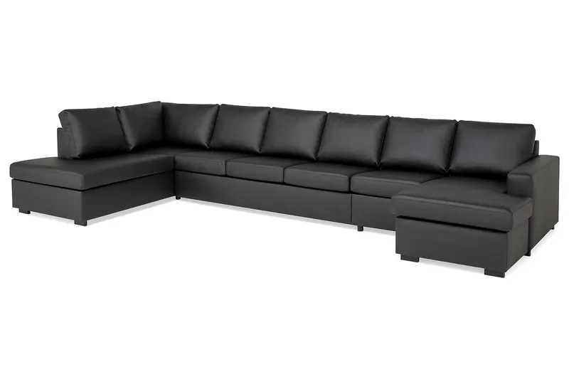 Crazy 6-seters Venstrevendt U-formet XX-Large Sofa med Divan og Sjeselong i Kunstlær - Svart - Møbler - Sofaer - Skinnsofaer