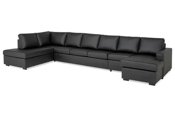 Crazy 6-seters Venstrevendt U-formet XX-Large Sofa med Divan og Sjeselong i Kunstlær - Svart - Møbler - Sofaer - Skinnsofaer