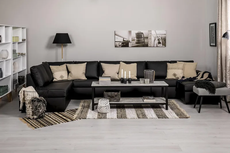 Crazy 6-seters Venstrevendt U-formet XX-Large Sofa med Divan og Sjeselong i Kunstlær - Svart - Møbler - Sofaer - Skinnsofaer