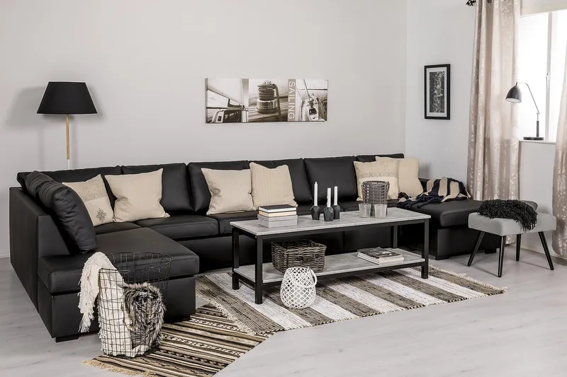 Crazy 6-seters Venstrevendt U-formet XX-Large Sofa med Divan og Sjeselong i Kunstlær - Svart - Møbler - Sofaer - Skinnsofaer