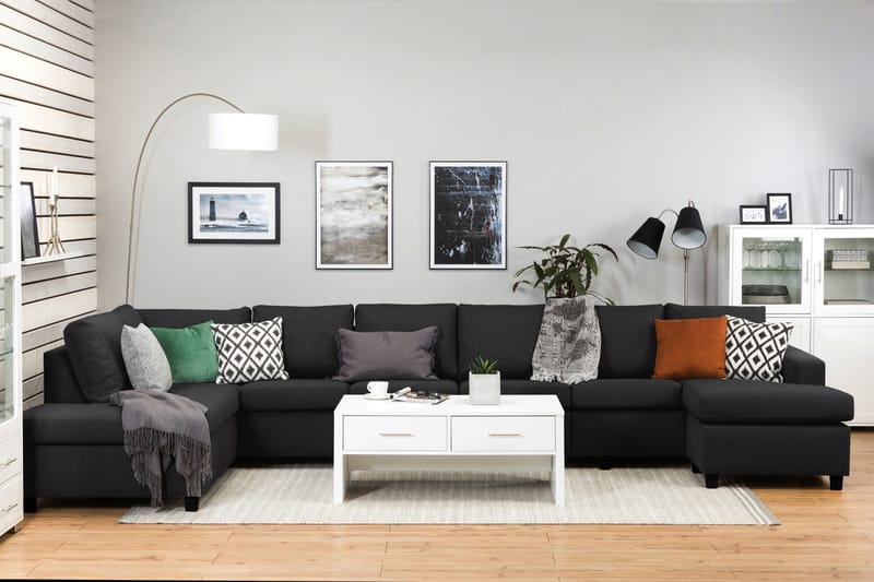 Crazy 6-seters Venstrevendt U-formet XX-Large Sofa med Divan og Sjeselong i Stoff - Antrasitt - Møbler - Sofaer - U-sofa