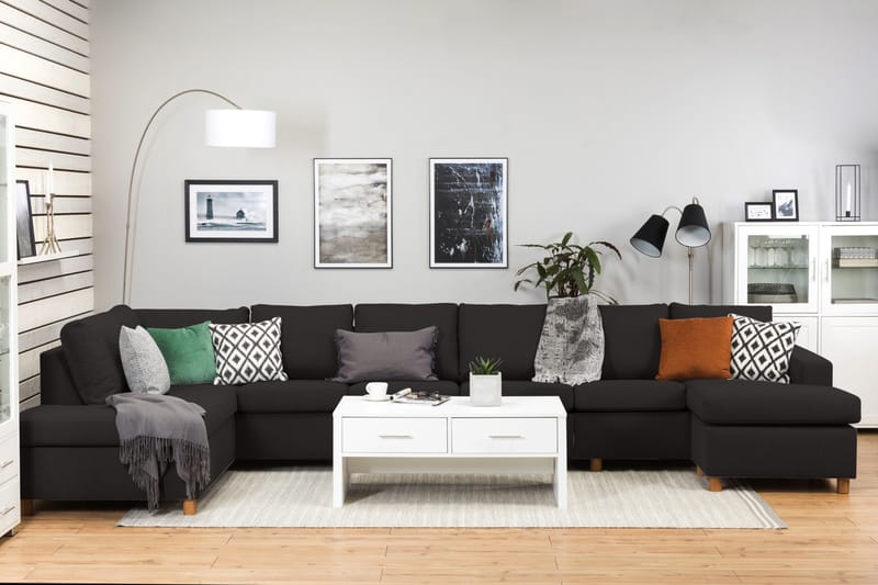 Crazy 6-seters Venstrevendt U-formet XX-Large Sofa med Divan og Sjeselong i Stoff - Antrasitt - Møbler - Sofaer - U-sofa