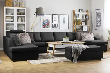Crazy 6-seters Venstrevendt U-formet XX-Large Sofa med Divan og Sjeselong i Stoff - Antrasitt - Møbler - Sofaer - U-sofa