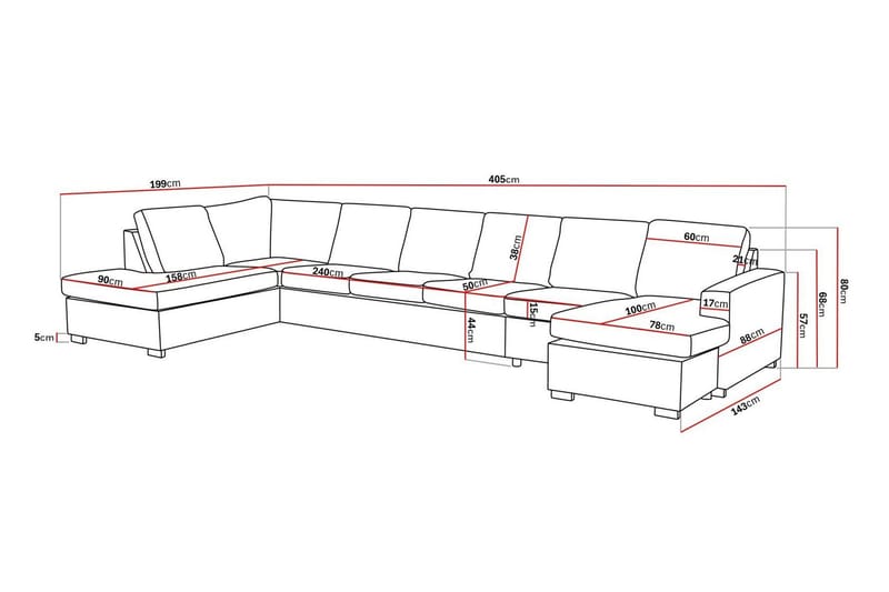 Crazy 6-seters Venstrevendt U-formet XX-Large Sofa med Divan og Sjeselong i Stoff - Beige - Møbler - Sofaer - U-sofa