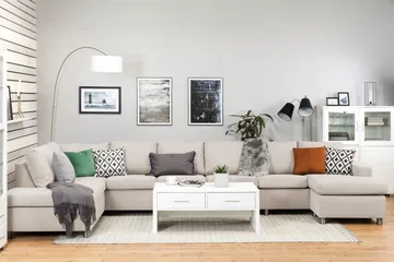 Crazy 6-seters Venstrevendt U-formet XX-Large Sofa med Divan og Sjeselong i Stoff - Beige - Møbler - Sofaer - U-sofa